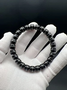 9×8mm Black Golden Coconut Stem Bracelet 印尼黑金老料椰蒂搓白铜一线天老型手串 - Picture 1 of 11
