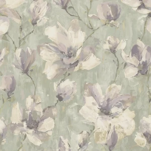 Sage Green Floral Wallpaper Grey Ivory Magnolia Flower High Quality Textured - Picture 1 of 3