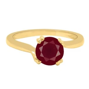 Anello donna forma rotonda 1,20 kt 100% naturale rubino rosso in oro giallo 585 - Foto 1 di 4
