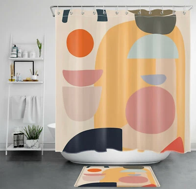 Abstract Geometric Pattern Brown Creative Shower Curtain Set for Bathroom Decor - Image 1 of 4