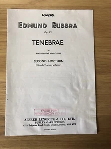 Edward Rubbra. TENEBRAE Second Nocturne Op 72 SATB. Vocal Score. - Picture 1 of 4