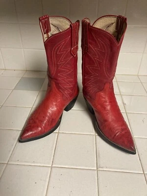 Botas de tacón personalizadas rojas puntiagudas con pluma de avestruz para mujer 6,5 EE. UU. Foto 1 de 4