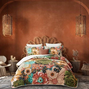 3 Piece Boho Floral Quilt Sets for All Season, King Size 96''X106'', Microfiber - Picture 1 of 7