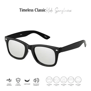 Black + Silver Kids Childrens Sunglasses Classic Girls Boys Fashion Glasses UK - Picture 1 of 11