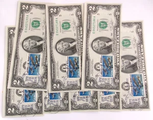 (8) Count $2 Bill Federal Reserve Note Lot Stamped - Commercial Aviation Stamp - Picture 1 of 5