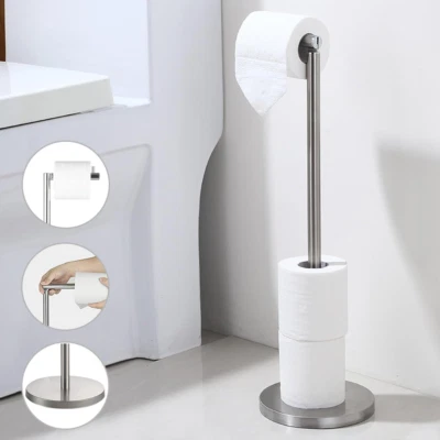 6 PAPER ROLL S/STEEL FREE STANDING 2 IN 1 BATHROOM TOILET ROLL HOLDER DISPENSER - Image 1 of 4