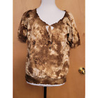 Adobe Star Brown Boho Tie Dye Embroidered Short Sleeve Peasant Top - size M