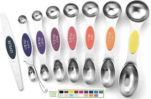 Stainless Steel Magnetic Measuring Spoons Set of 8 with Leveler, Kitchen Gadgets - Picture 1 of 6