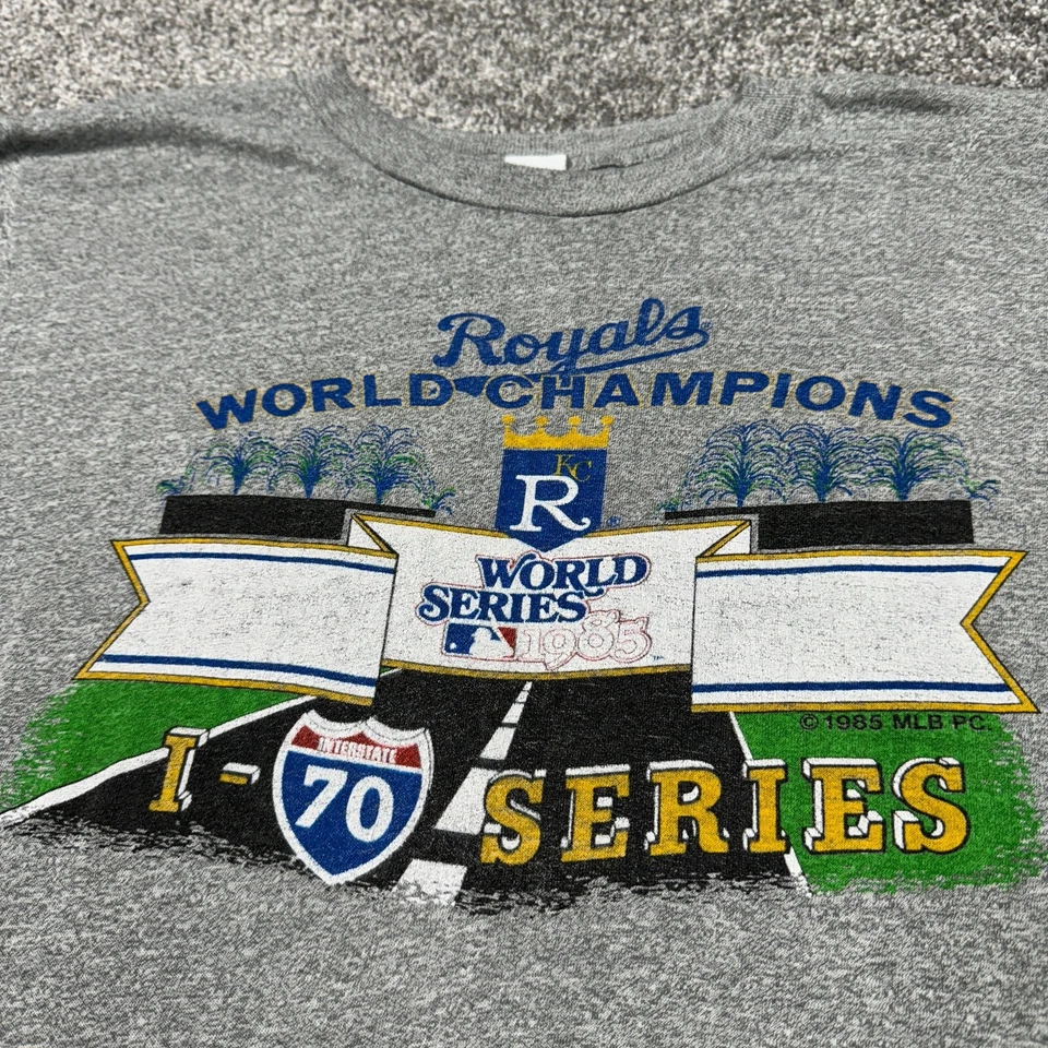 Kansas City Royals Shirt Adult XS Gray Vintage 1985 MLB World Champions Baseball - Image 1 of 4