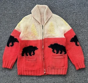 Cowichan Black bear vintage large wool sweater 60s 70s coat jacket true vintage - Picture 1 of 8