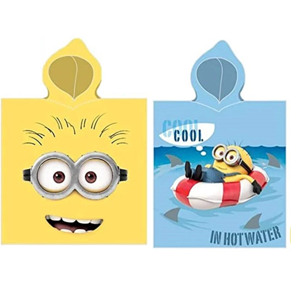Despicable Me Minions Hooded Velour Poncho Towel 100% Cotton 50cm x 100cm Kids - Image 1 of 1