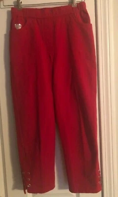 Quacker Factory Red "Dream Jeannes" Stretch Waist w/ Embellishments Size XXS - Image 1 of 4