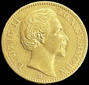 1872 D GOLD DEUTSCHES LAND BAYERN LUDWIG II 20 MARK MÜNZE - Bild 1 von 2