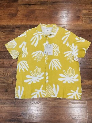 NEW Folk Hugo Button Up Shirt Size L Short Sleeve Hawaiian Floral Yellow $155 - Image 1 of 4