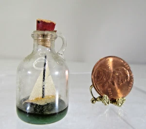 Dollhouse Miniature 1:12 OOAK Artisan SHIP in glass BOTTLE decor 1.25" vintage - Picture 1 of 6