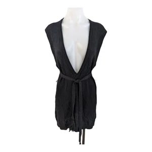 Nanette Lepore Size Medium Knit Cover Up Black Wool Blend Belted Sleeveless - Picture 1 of 8