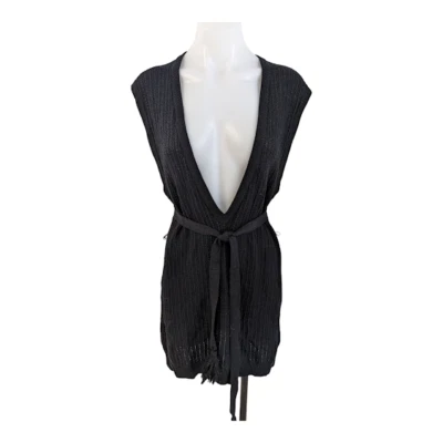 Cobertura de malha Nanette Lepore tamanho médio mistura de lã preta sem mangas com cinto - Imagem 1 de 4