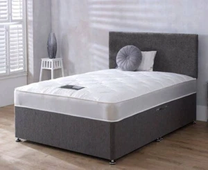 LUXURY FABRIC DIVAN BED SET WITH MATTRESS & HEADBOARD 4FT6 DOUBLE 5FT KING - Picture 1 of 3
