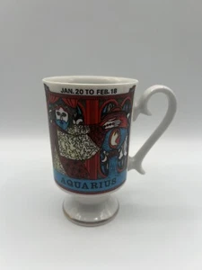Vintage Aquarius Mug, Royal Crown Arnart Smug Mugs, Retro Footed Zodiac Mug - Picture 1 of 5