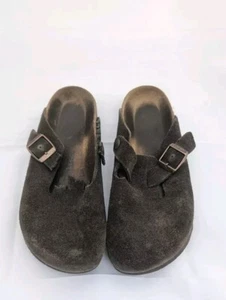 Birkenstock Suede Mocha Brown Boston 36 Narrow? DAMAGED for Fix Or Repair - Picture 1 of 10