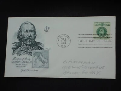 1960 Giuseppe Garibaldi First Day Issue Envelope 4 cent Stamp Italian Patriot - Image 1 of 4