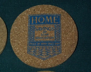 Home Savings & Loan Association Cork Coaster Peace of Mind Since 1889 Set of 4 - Picture 1 of 1