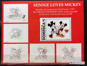 DD2.7 Dominica MNH Disney Cartoni Animati Animazione Minnie ama Topolino Disegni - Foto 1 di 6