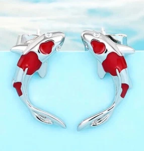 NUOVI orecchini a perno Koi Goldfish - placcati in oro bianco occhi zirconi - Foto 1 di 3