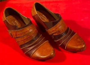 Spring Step WONDROUS Brown Leather Stack Heel Shoe Booties Sz 38 US 7.5 - Picture 1 of 5