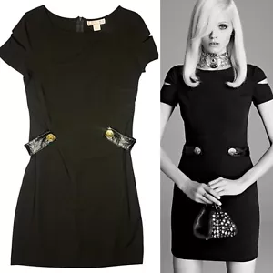 VERSACE X H&M 2011 Black Silk Cap Sleeve Cutout Button Shift Dress Sz IT38 XS - Picture 1 of 12