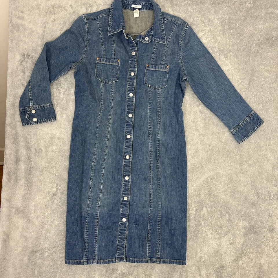 Vintage Old Navy Dress Womens S Denim Jean Shirt Button Up Y2K Fitted Stretch - Image 1 of 4