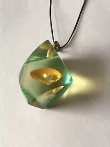 Vintage Lucite / Resin Pendant Pearl In Oyster Shell W/Black Cord - Picture 1 of 9