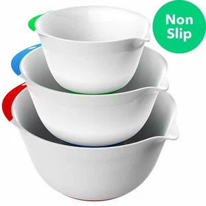 Vremi 3 Piece Plastic Mixing Bowl Set - Nesting Mixing Bowls with Rubber Grip - Picture 1 of 7