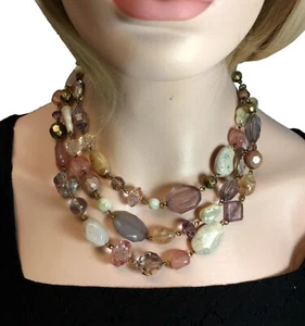 Premier Designs Multi Strand Pink Faux Crystal Stone Beaded Necklace Adjustable - Picture 1 of 2