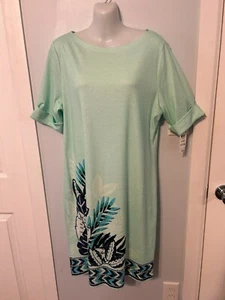 NWT Karen Scott Blue/Green T-Shirt Dress with Elbow Cuff Sleeve Size Large - Picture 1 of 4