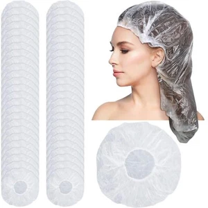 50 Pieces Lengthen Disposable Shower Caps Waterproof Clear Elastic Bath - Picture 1 of 7