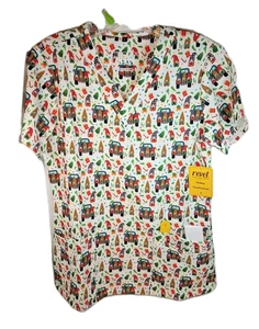 Revel Christmas Gnomes Tiny Presents  Scrub Top New  Choice S -M- L New - Picture 1 of 12