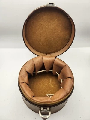 Antique Edwardian Leather Collar Box Trinket Travel Box Round 5.75" - Image 1 of 4