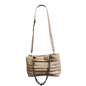 Think Royln Faux Vegan Convertible Shoulder Bag Chain Metallic Gray Quilted - Picture 1 of 11