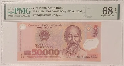 Billete de banco Vietnam 2005 50000 Dong excelente gema sin circular 68 EPQ PMG Foto 1 de 4