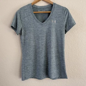 T-shirt Under Armour HeatGear Tech Twist scollo a V manica corta top donna piccola - Foto 1 di 11