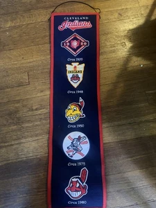 Vtg Cooperstown Collection Cleveland Indians Heritage Winning Streak Wool Banner - Picture 1 of 1