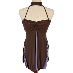 Vintage y2k Damen braun lila Balera Dancewear rückenfreies Neckholder Top mit Halsband - Bild 1 von 11