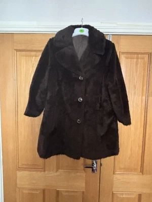 Vintage Dunbar Chocolate Brown Faux Fur Coat. Fully Lined,  Size 18 - Image 1 of 4