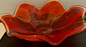 VNTG MCM Amberina Persimanon Glass Open Compote 8" Candy Dish **GLOWS** - Picture 1 of 7
