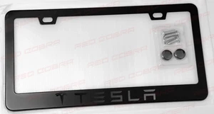 Black on Black Tesla Premium Black Metal License Plate Frame Fits all Models EV - Foto 1 di 3