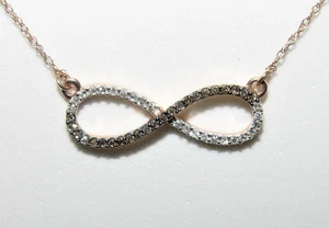 Dainty 0.16CT Diamond INFINITY Pendant w/ 18" chain 14K Rose gold - Foto 1 di 8