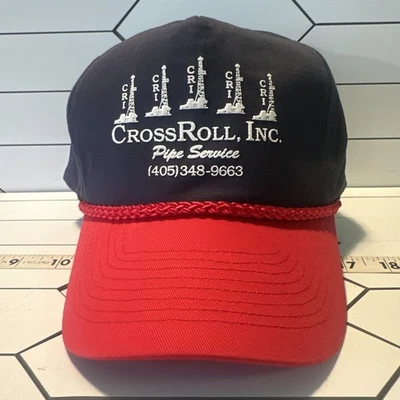 Cross Roll Pipe Service Oklahoma City Petróleo y Gas Cuerda Vintage Rojo Blanco Azul Sombrero Foto 1 de 4