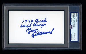 MERV RETTENMUND SIGNED INDEX CARD PSA/DNA 1970 BALTIMORE ORIOLES WSC GEM MINT 10 - Picture 1 of 1