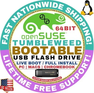 OpenSUSE Tumbleweed LINUX OS Bootable USB Live Boot, Installer 64-Bit for Mac/PC - Picture 1 of 3